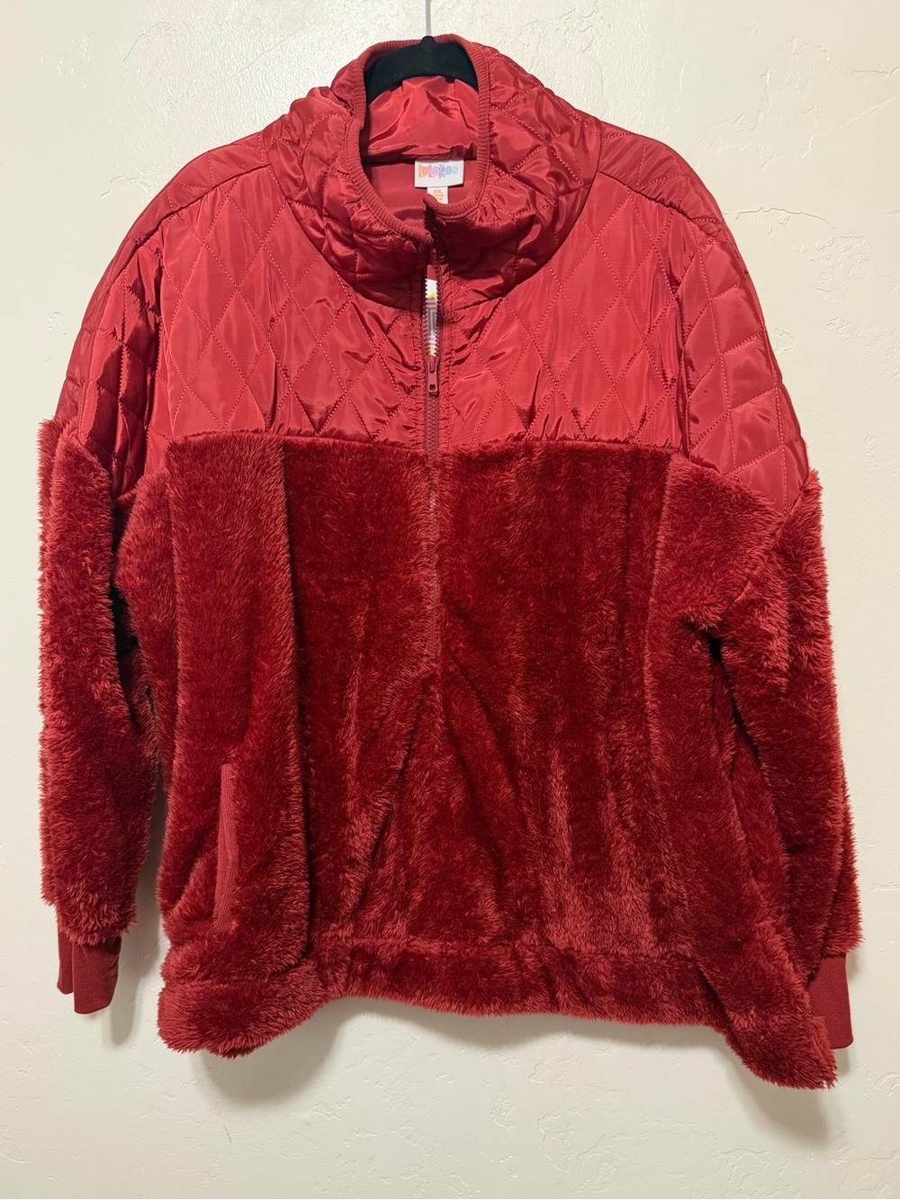 LuLaRoe Quilted & Faux-Fur Burgundy 3/4 Zip- 3X